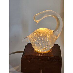 Vintage Hand-Blown Clear Glass Swan Night Light With Albert A Price Lamp